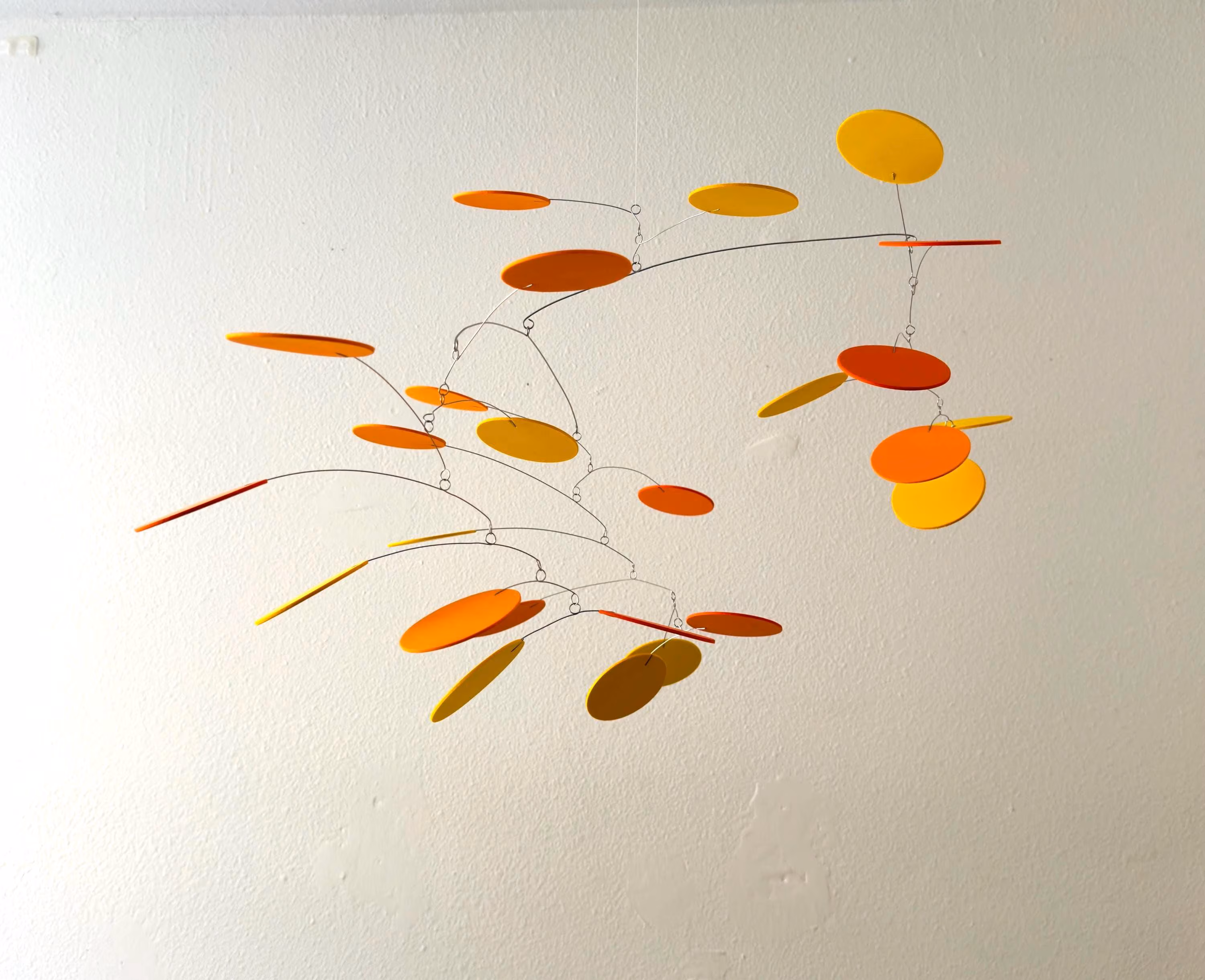 Modern Hanging Mobile Art Orange Yellow Circle Lightweight Kinetic Sculpture Serenity Mobiles