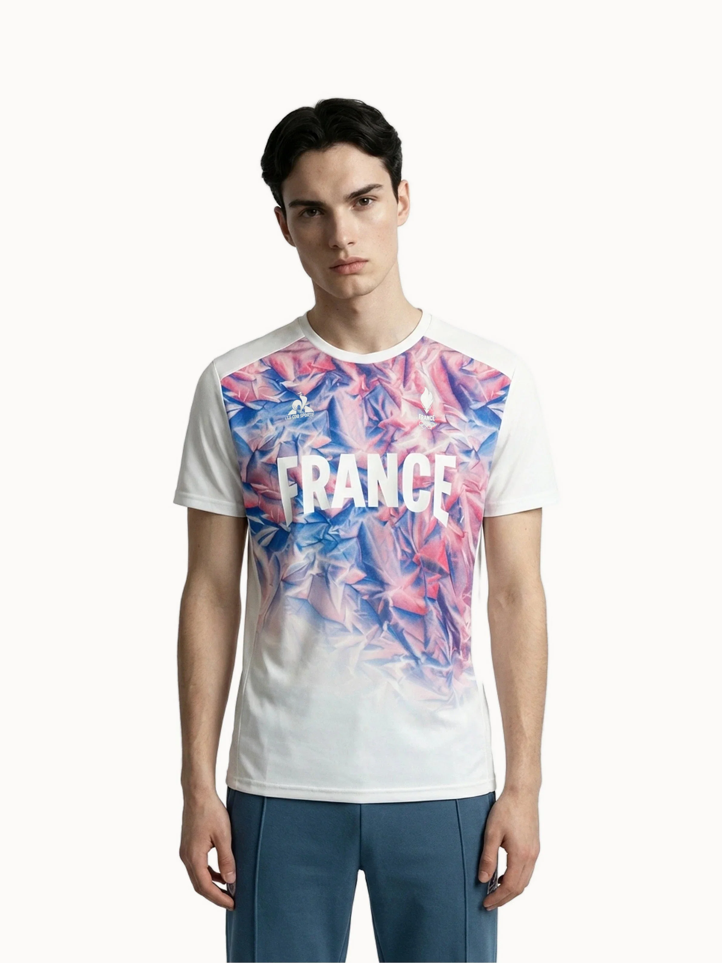 Maillot col rond en jersey technique brillant avec impression Montagne JO Milano-Cortina