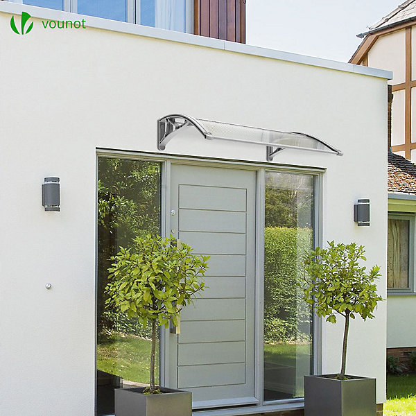 Auvent de porte marquise 100x80 cm transparent en Polycarbonate anti UV Gris VOUNOT