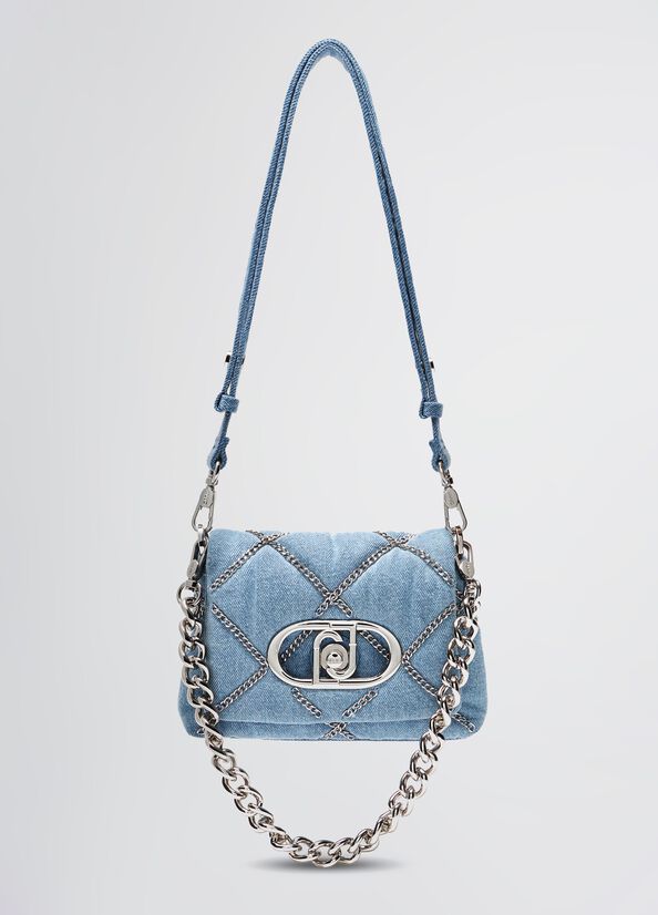 Borsa LaPuffy piccola in denim con catene