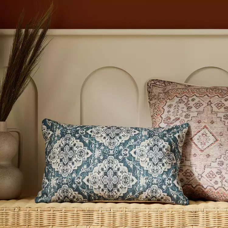 Habitat Chenille Tapestry Print Cushion - Blue - 30x50cm