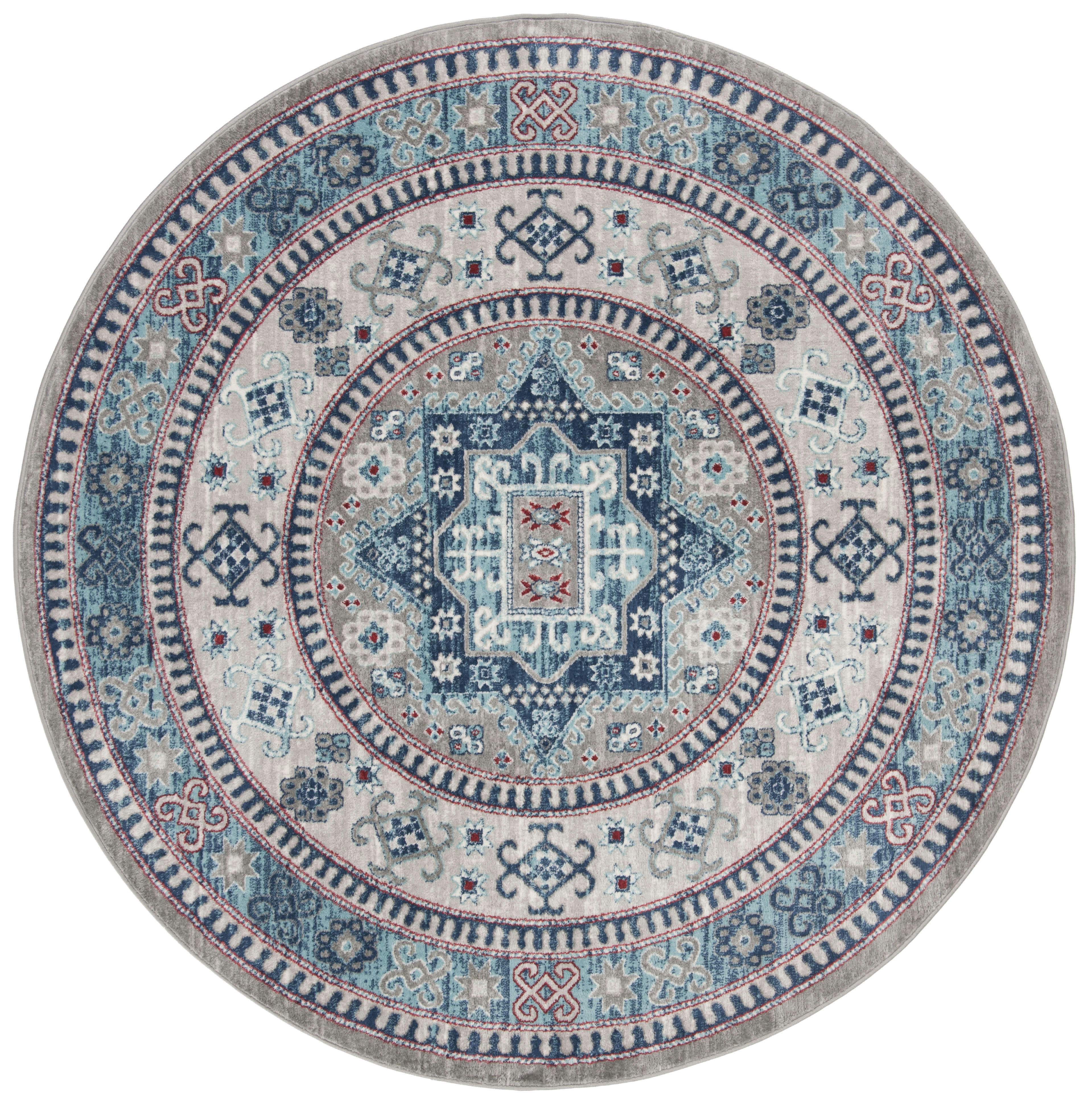 KAZAK - Tapis de salon interieur en gris & bleu, 201 x 201 cm