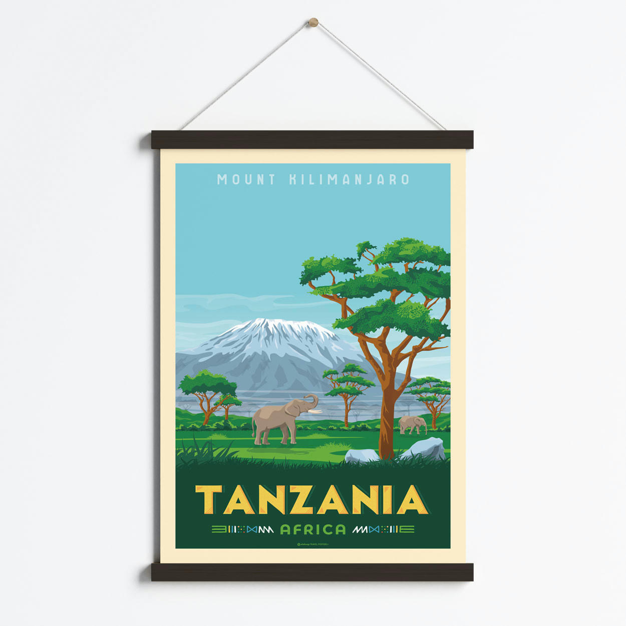 - Affiche Tanzanie Afrique + Cadre Magnétique (Bois Noir) 50x70 cm