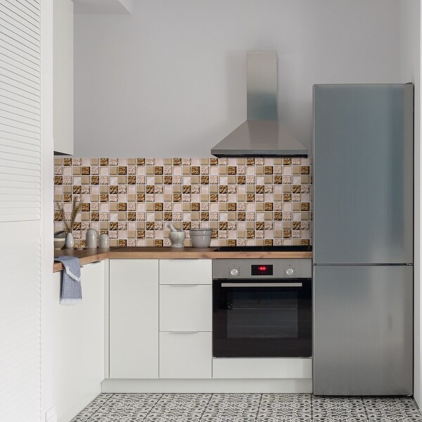 25Pcs Peel and Stick Tiles Backsplash, 4"x4" Thicken Mosaic Tile, Beige Yellow - Beige+Yellow
