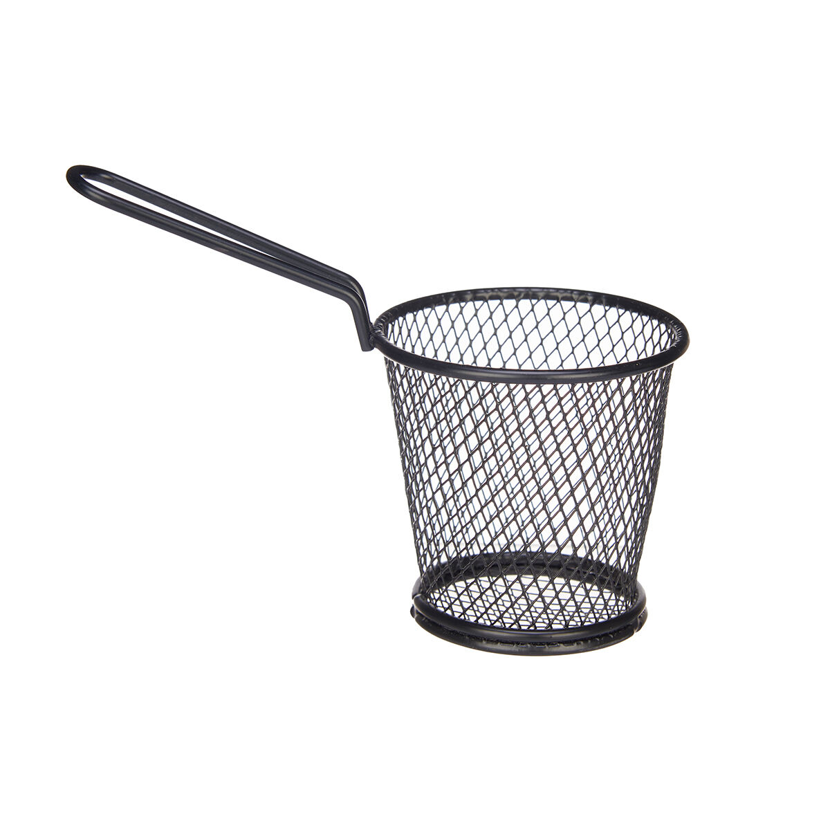 Cesto para servir preto em metal com pega