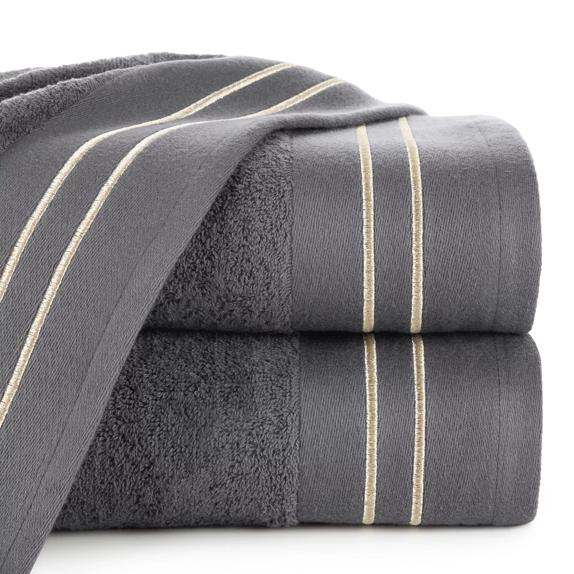 Ręcznik do rąk 30x50 cm bawełniany kolor stalowy z haftowanymi paseczkami 500 g/m2 OLIVIA