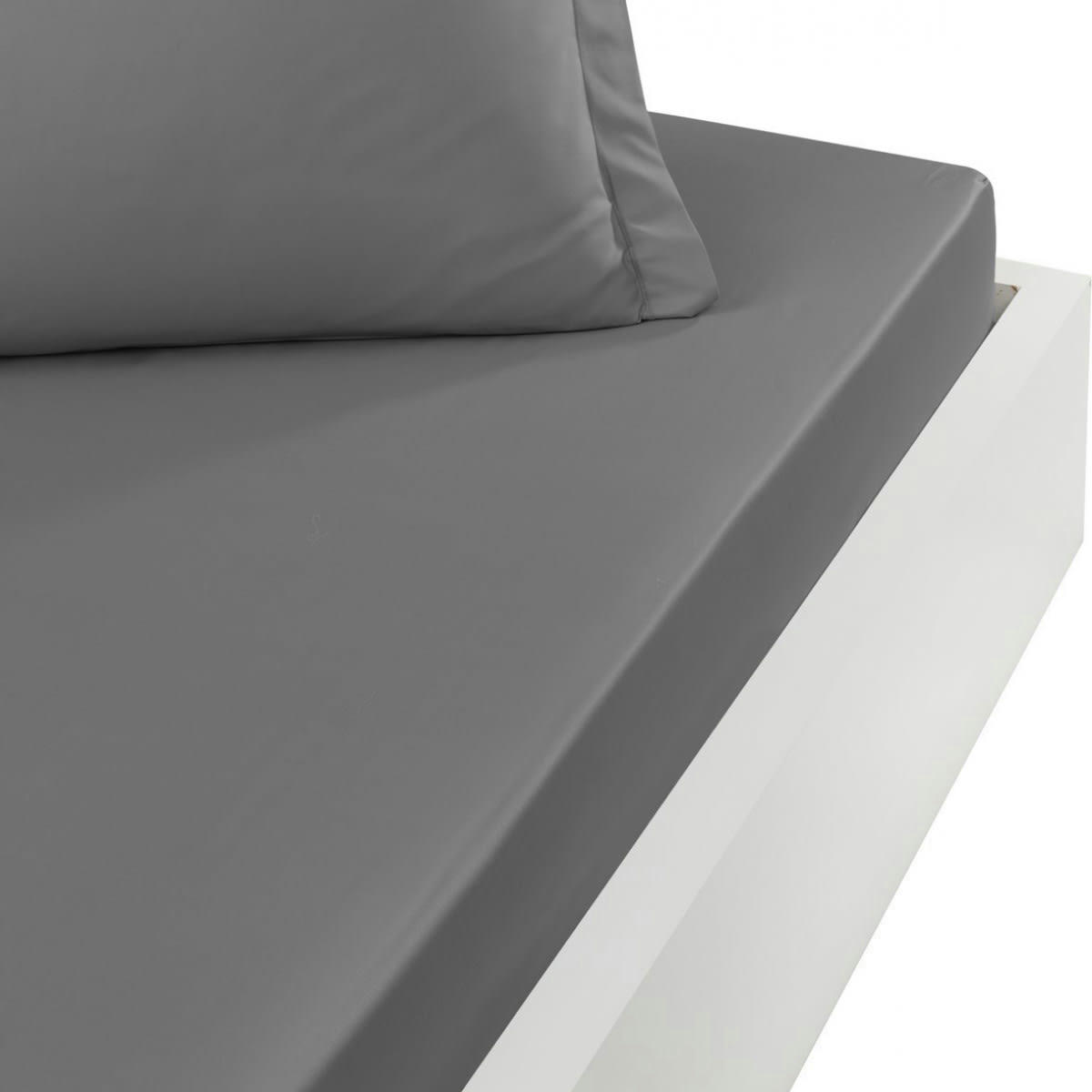 SOFT PERCALE - Drap housse en percale de coton Galet 140x200 cm