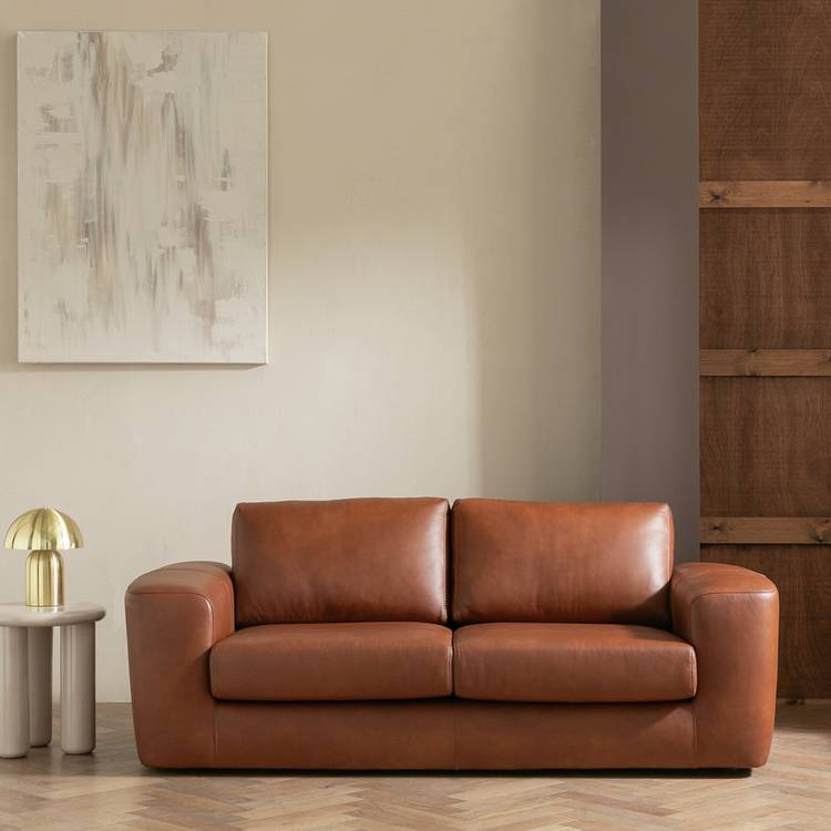 Habitat Harvey Leather 3 Seater Sofa - Brown