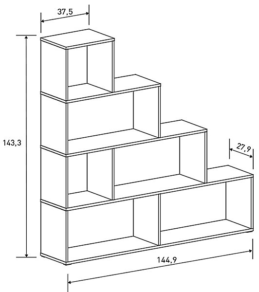 Etagère escalier, meuble étagère avec 6 compartiments coloris beige - Longueur 144,9 x profondeur 27,90 x hauteur 143,30 cm