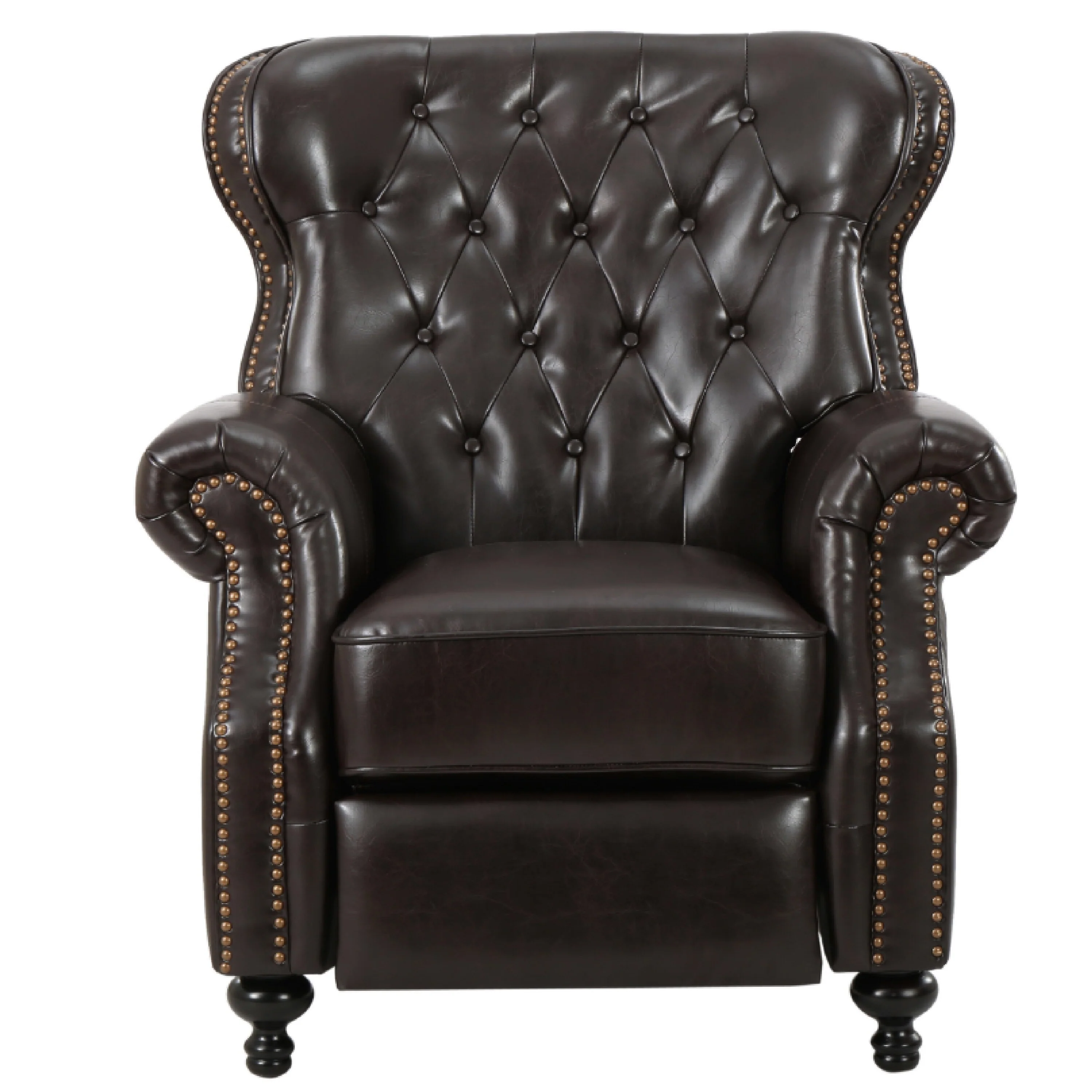 Kir Manual Recliner Chair, Rich Tufted Back Dark Brown Faux Leather