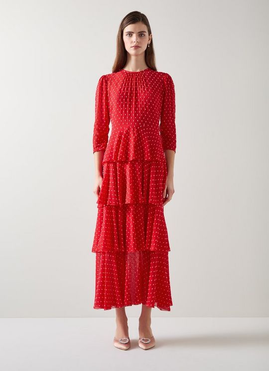 Poppy Red Poinsettia Tiered Dress