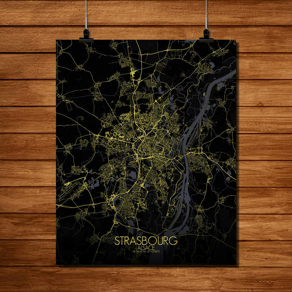 - Affiche Strasbourg Carte Nuit 40x50