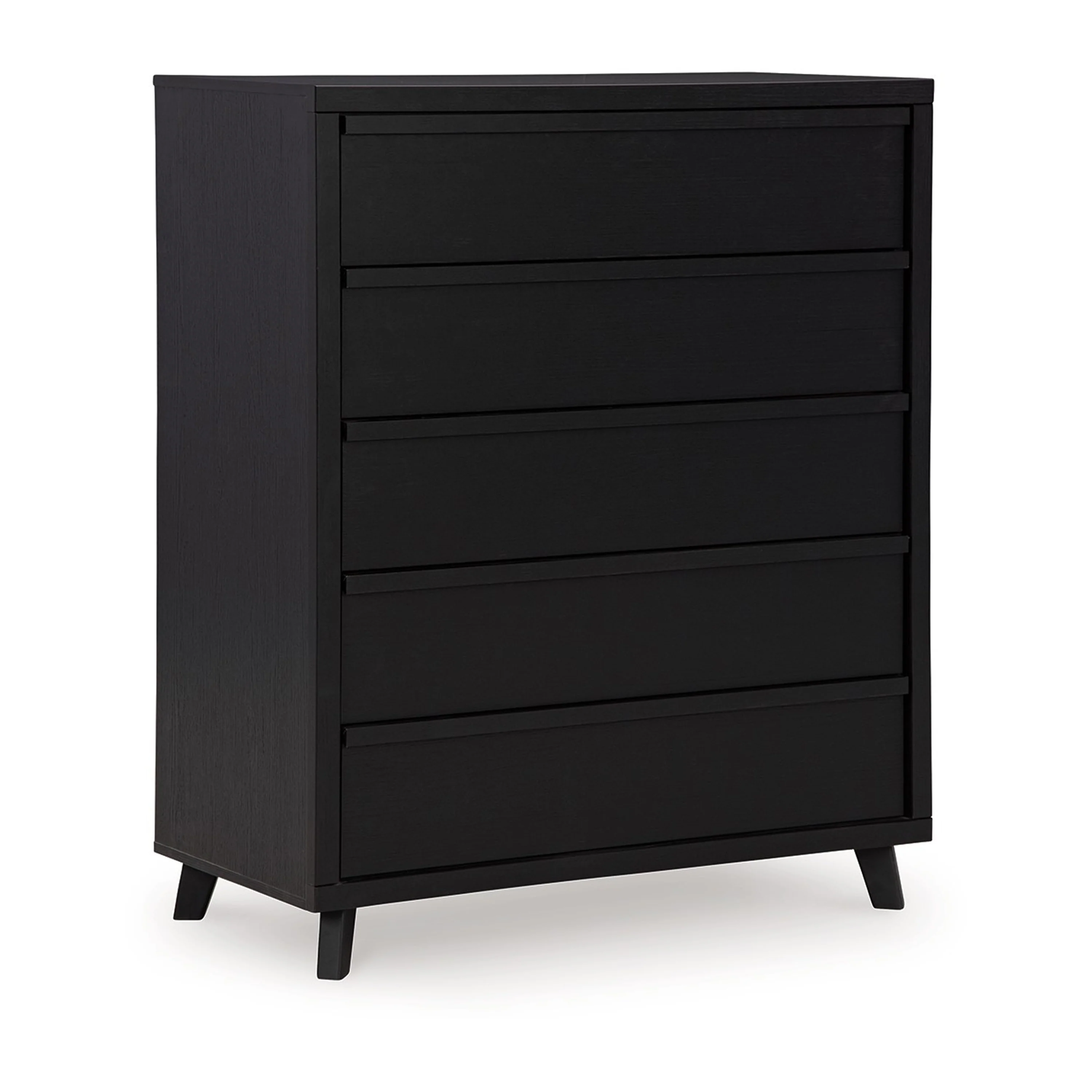 Danzi Tall Dresser Chest, 5 Storage Drawers, Modern Black Laminate