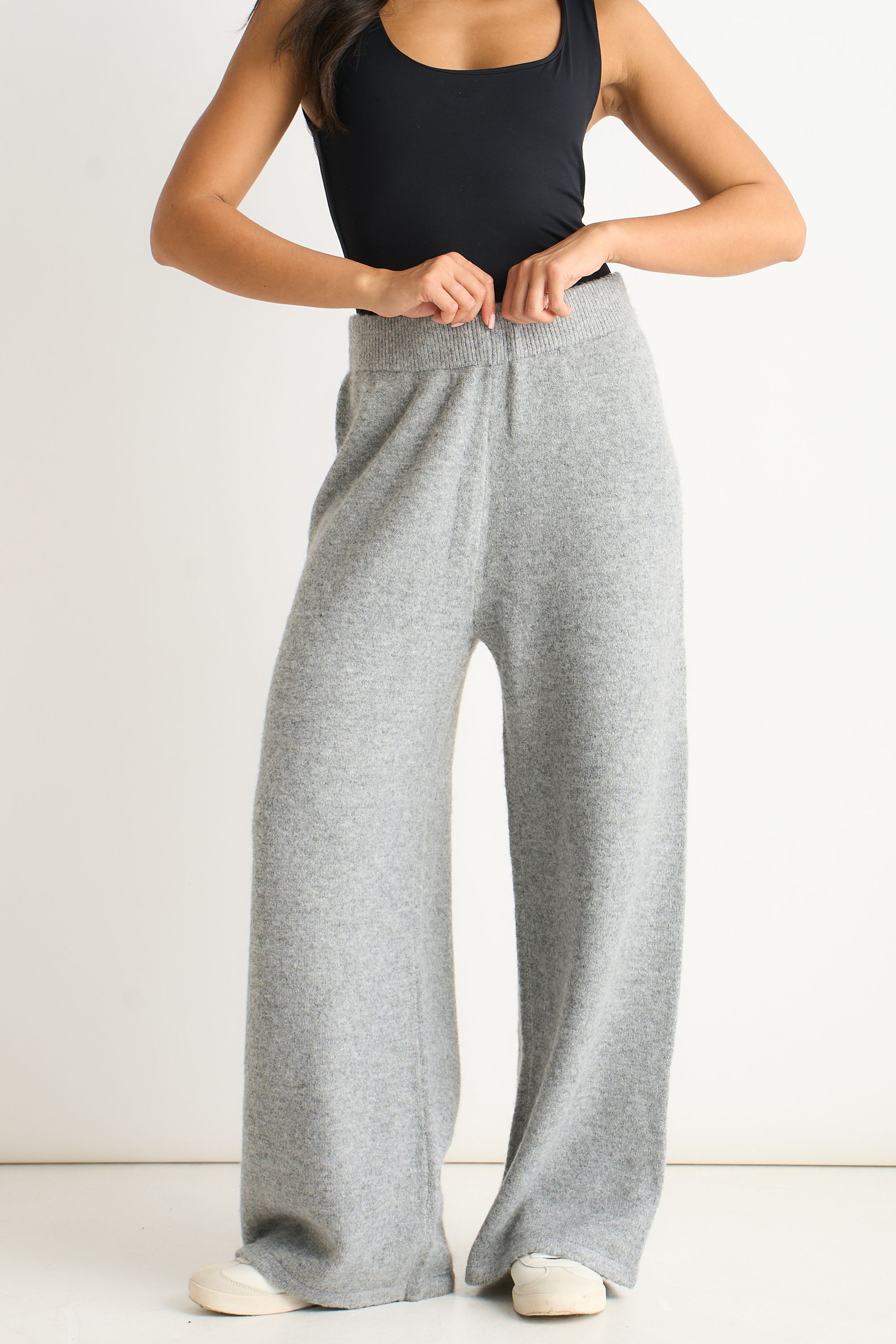Gini London Grey Knitted Pull On wide Leg Trousers