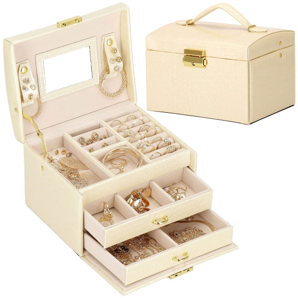 Szkatułka na biżuterię ekoskóra 17,5x14x12,5 cm organizer