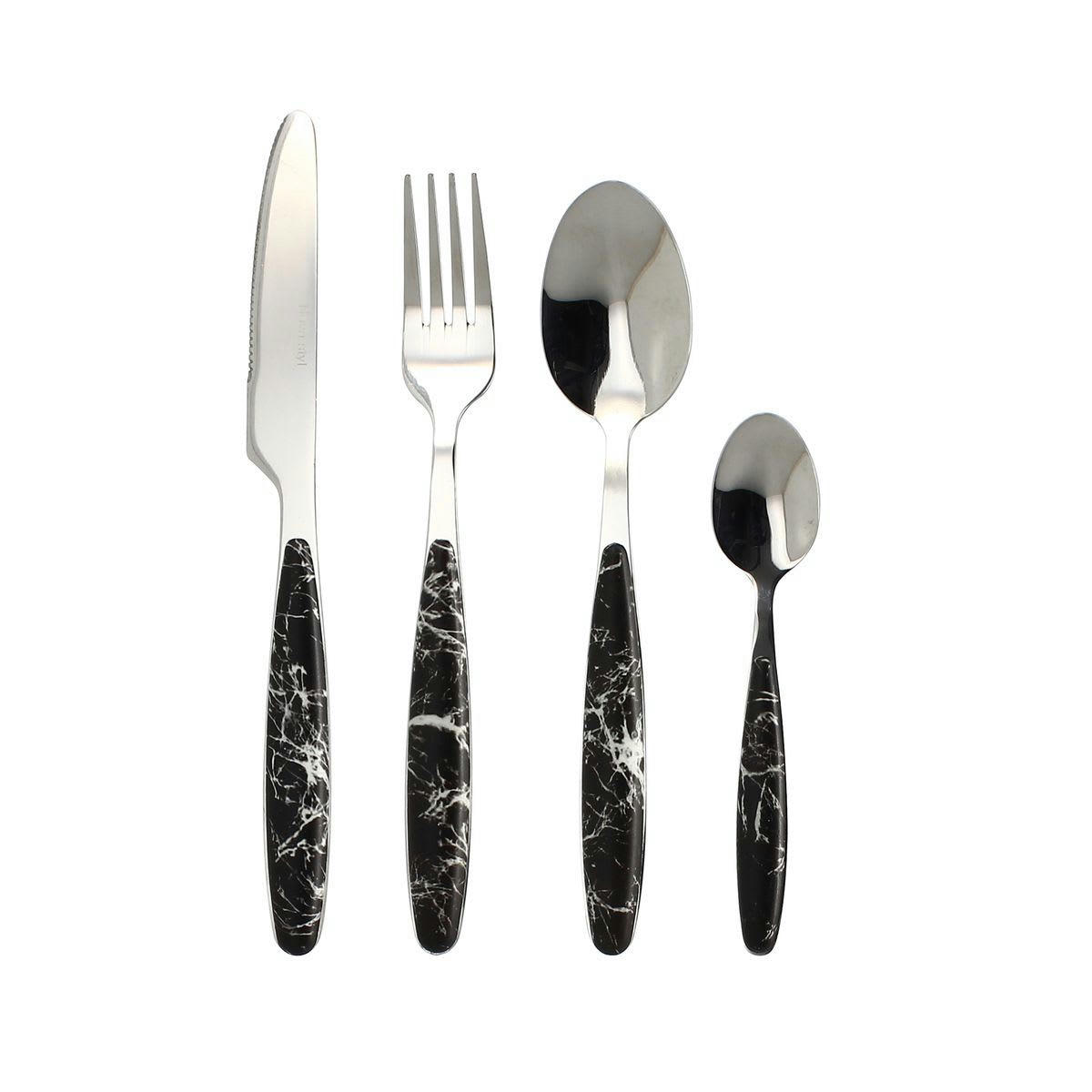 SUVA - Ménagère 24 pièces en acier inoxydable manche effet marbre noir