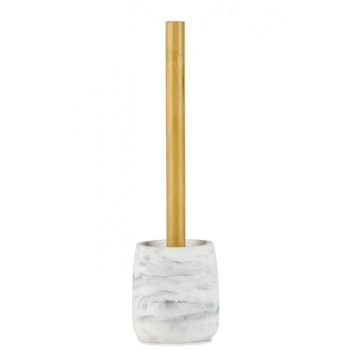 EFFET MARBRE - Brosse WC en polyrésine blanche effet marbre et bois