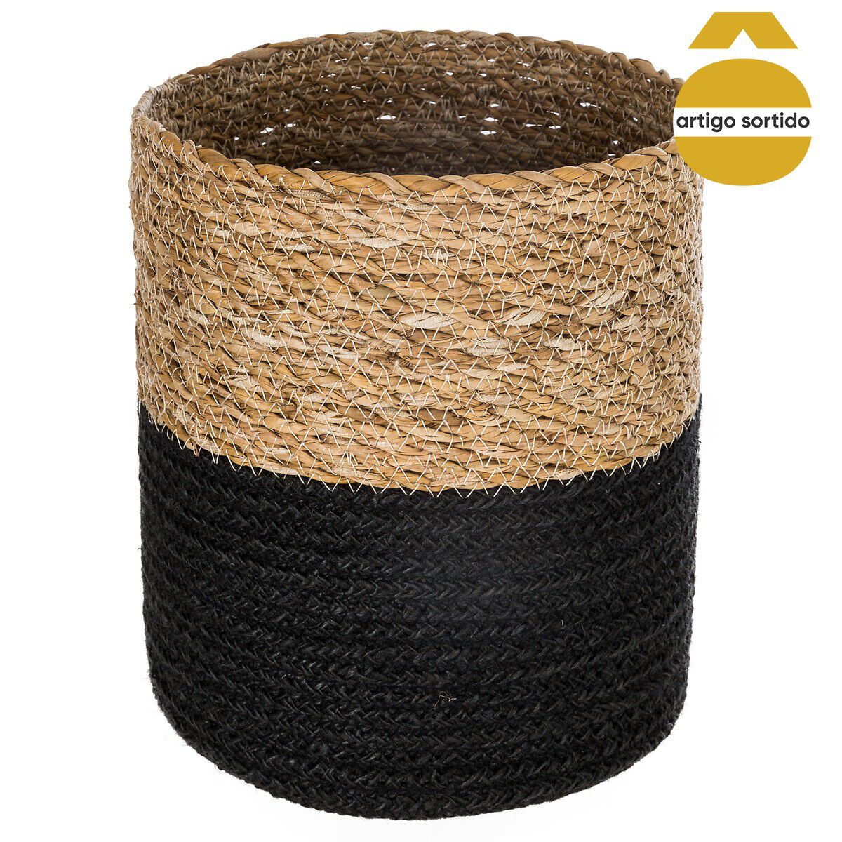 Cesto seagrass natural e preto 18x18cm