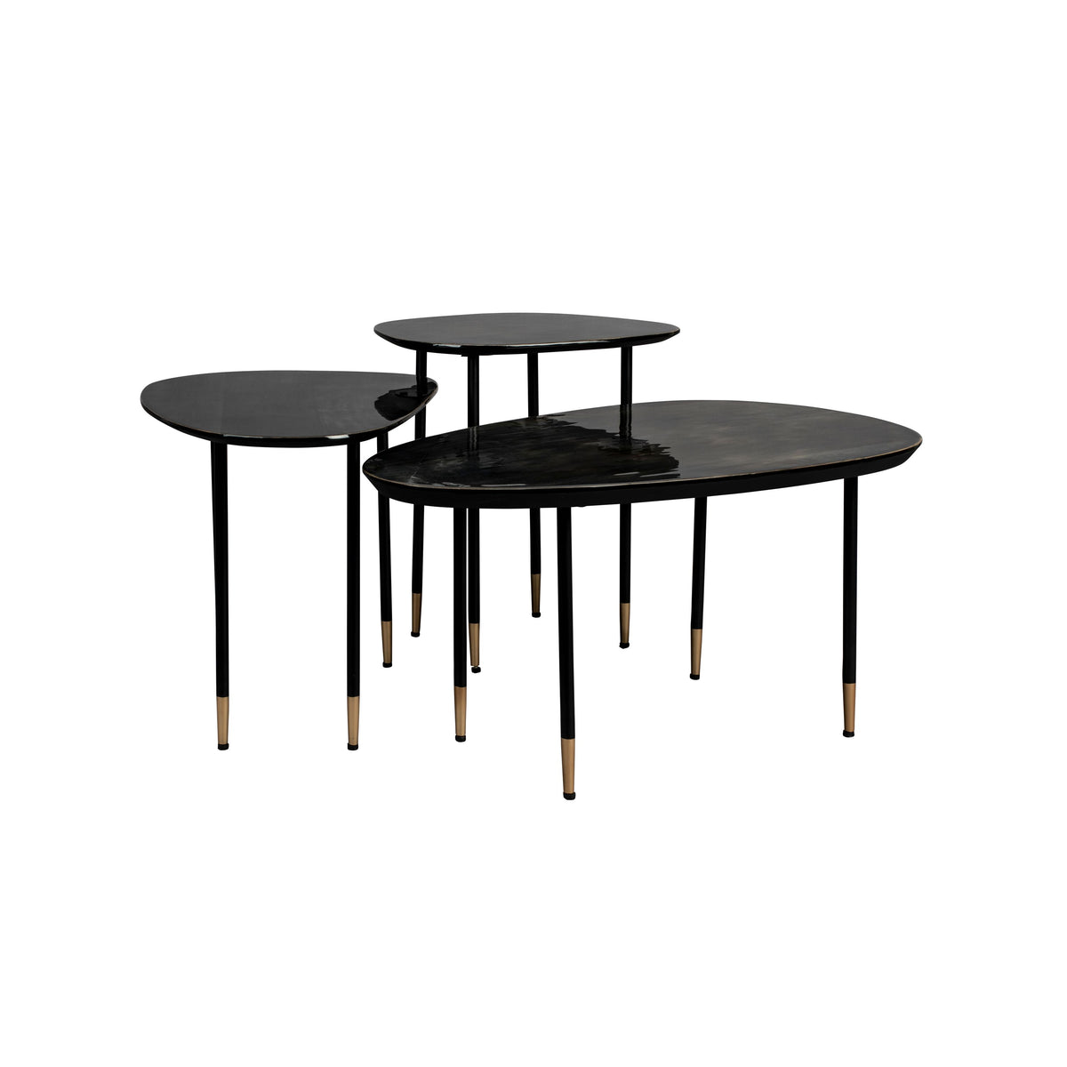 Dutchbone Phyllis Bijzettafel Organische vorm Mangohout Zwart - Set van 3