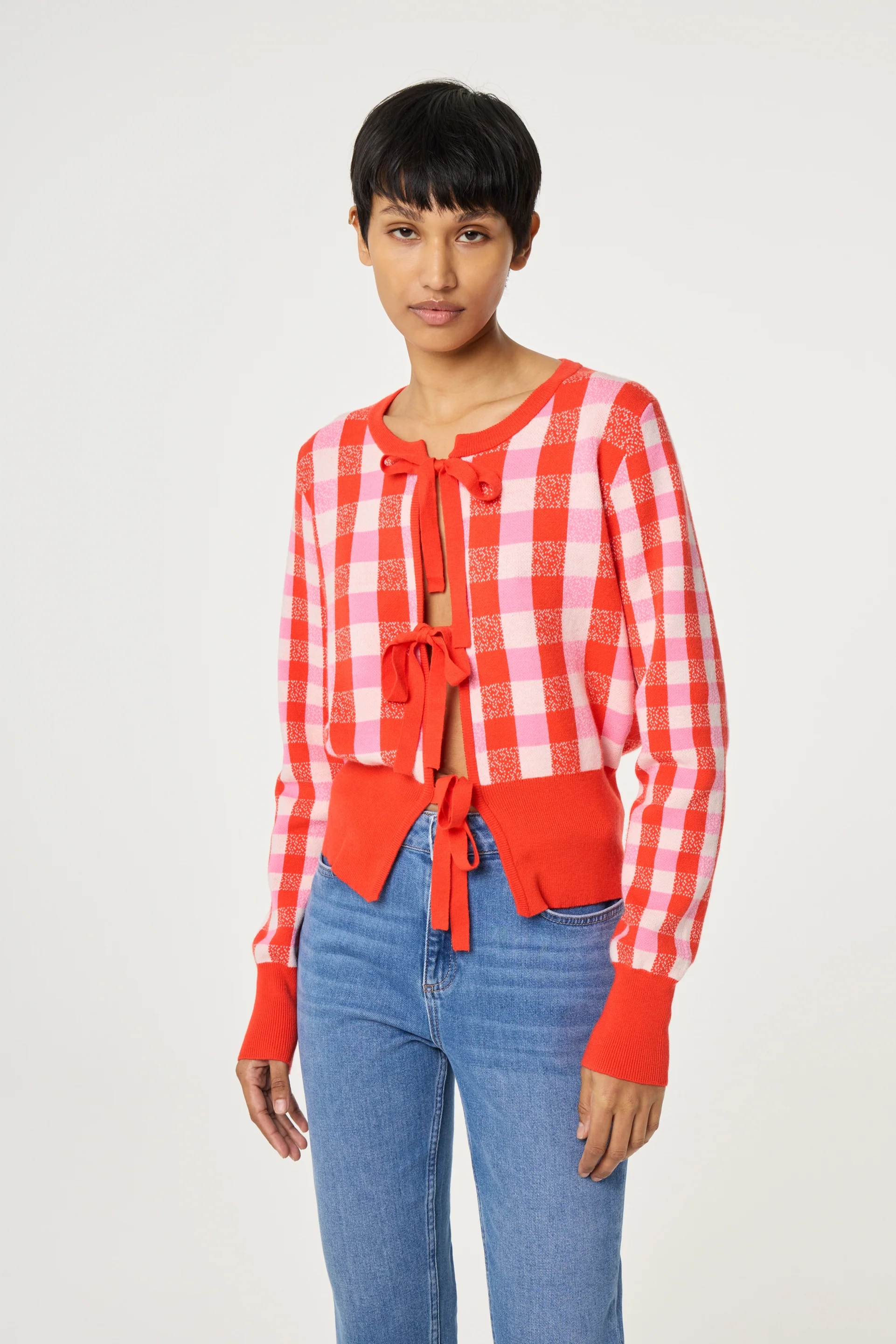 Camille Cardigan | Cosy White/Tangerine Tango