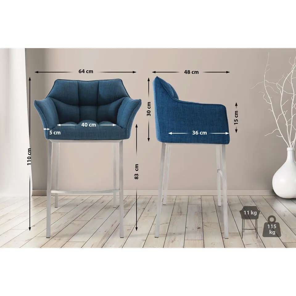 CLP Barkruk Damaso roestvrij staal Frame - Stof - blauw