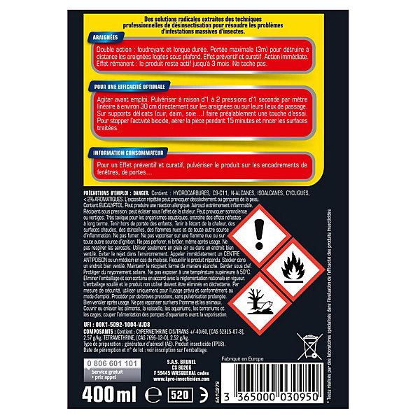 Aérosol foudroyant araignées Kapo choc 400ml