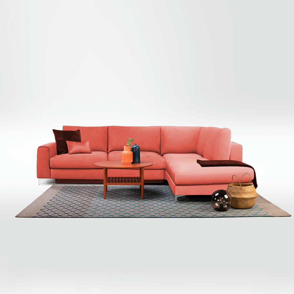 FIESOLE - Canapé 4 places velours angle droit rose