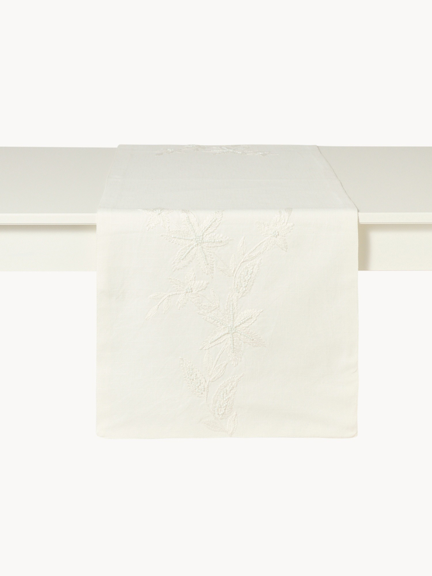 Runner in puro cotone con ricamo floreale