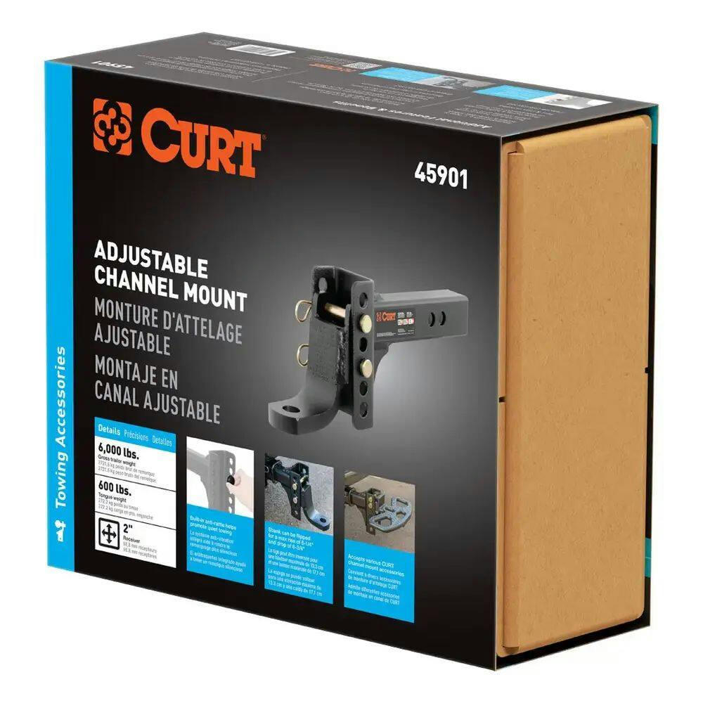 CURT 45901 Adjustable Channel Mount with 1-in Ball Hole & 2-in Shank