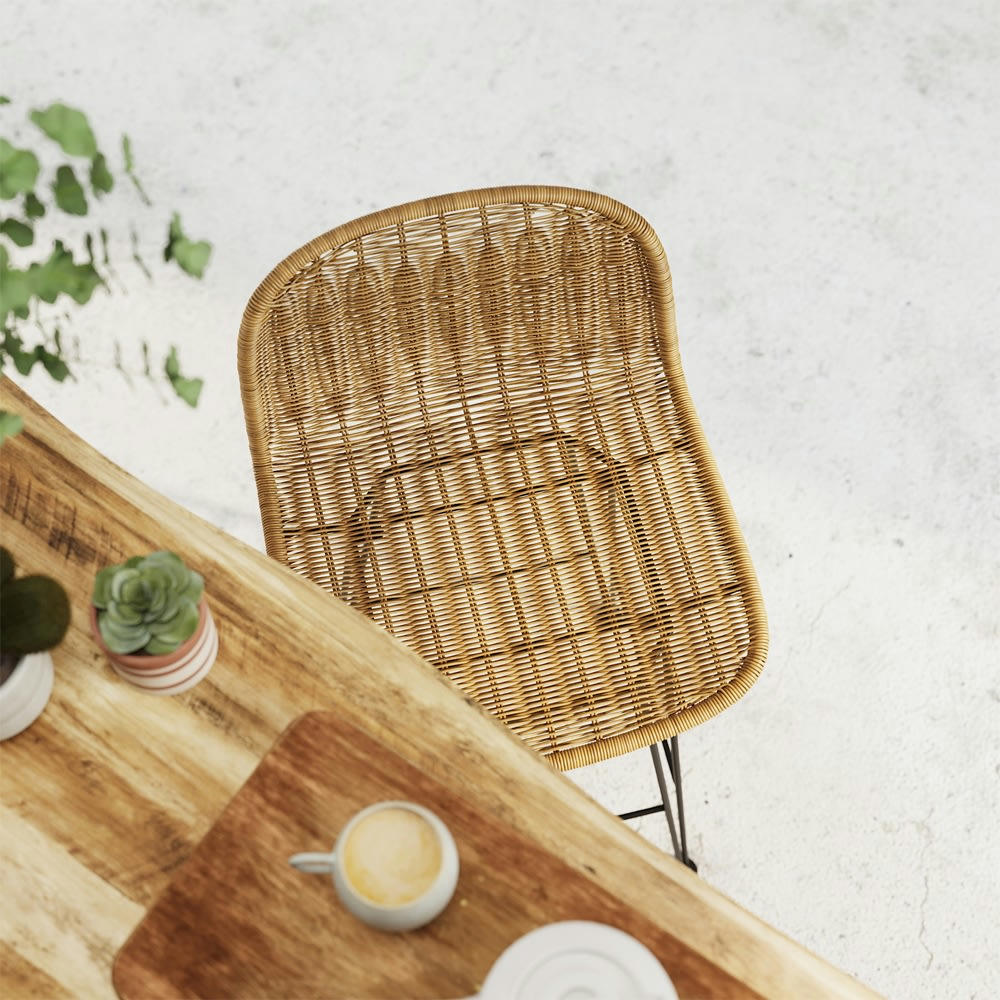 JIGANI - Chaise de bar mi-hauteur 63 cm en résine tressée marron (x2)