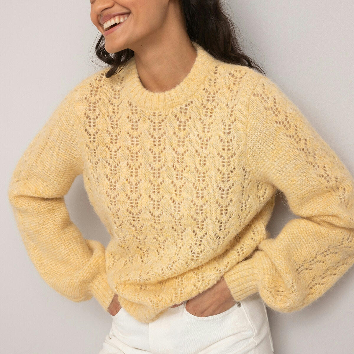 Pull col rond maille pointelle, en alpaga mélangé