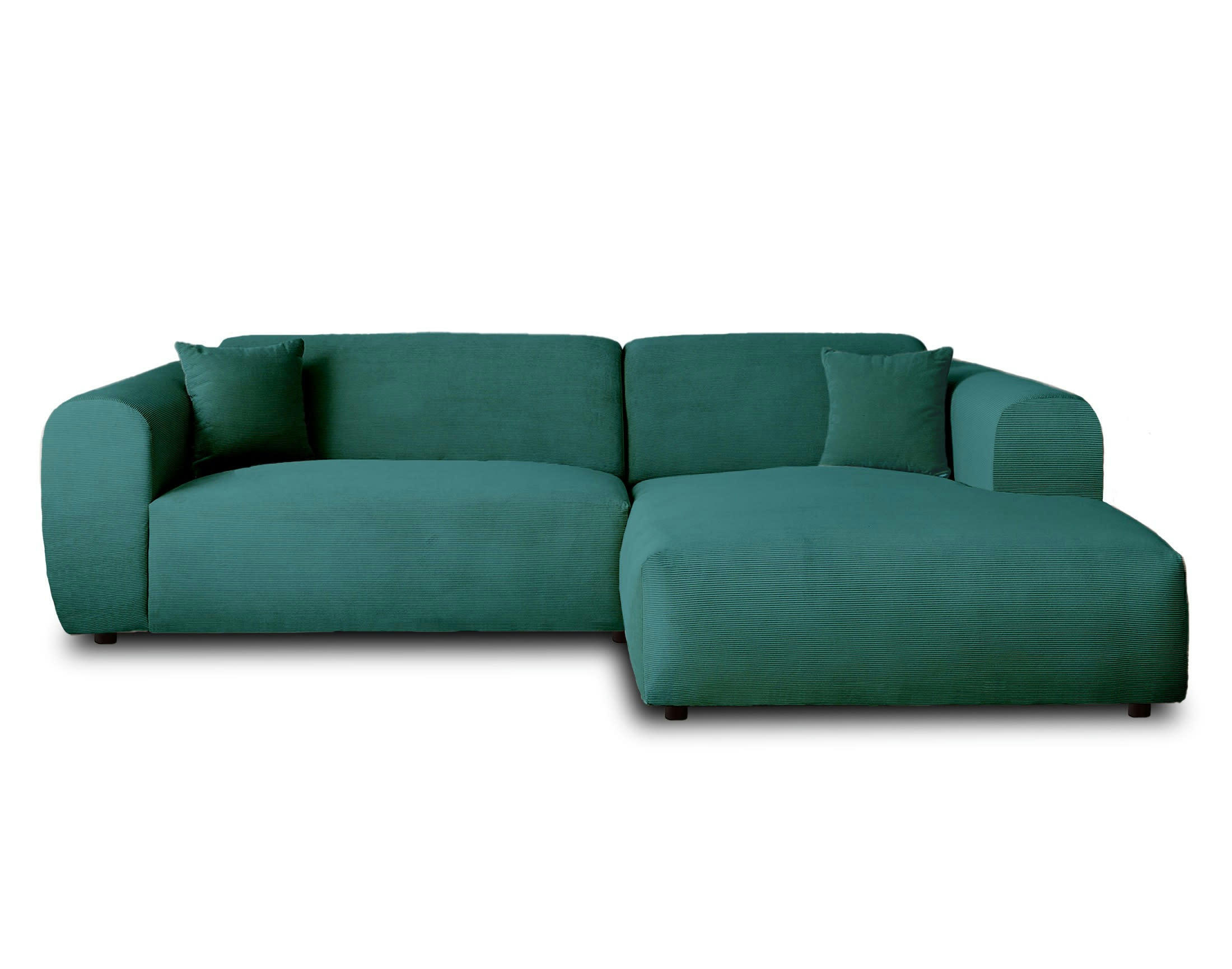 AUMANCE - Canapé d'angle droit 4 places en velours côtelé bleu canard