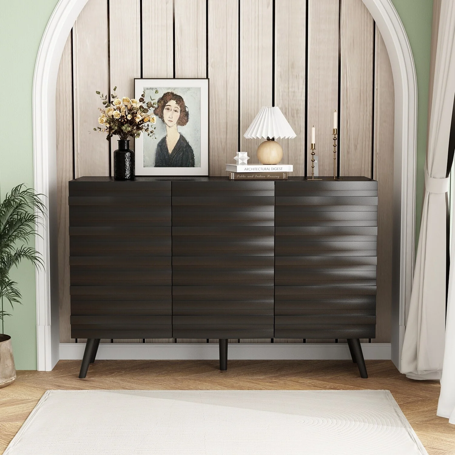 Sleek Black Buffet Cabinet Home Decor Console Table Side Table Wood