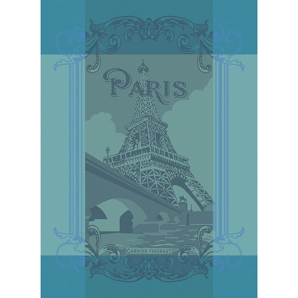 PARIS SEINE TURQUOISE - Torchon  pur coton bleu 56x77