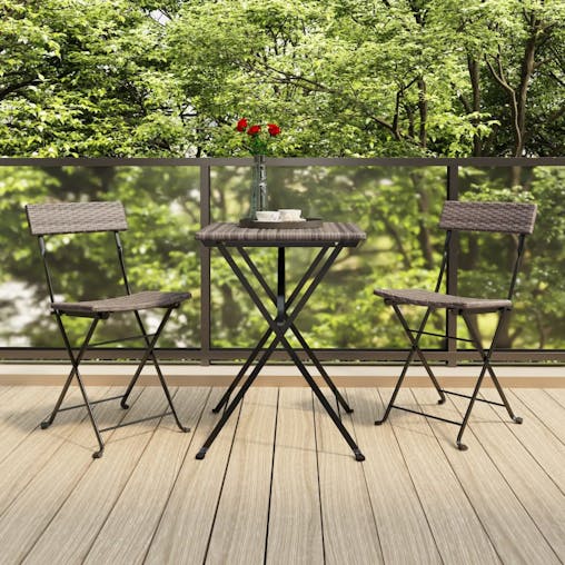 NNEVL Folding Bistro Chairs 2 pcs Grey Poly Rattan and Steel