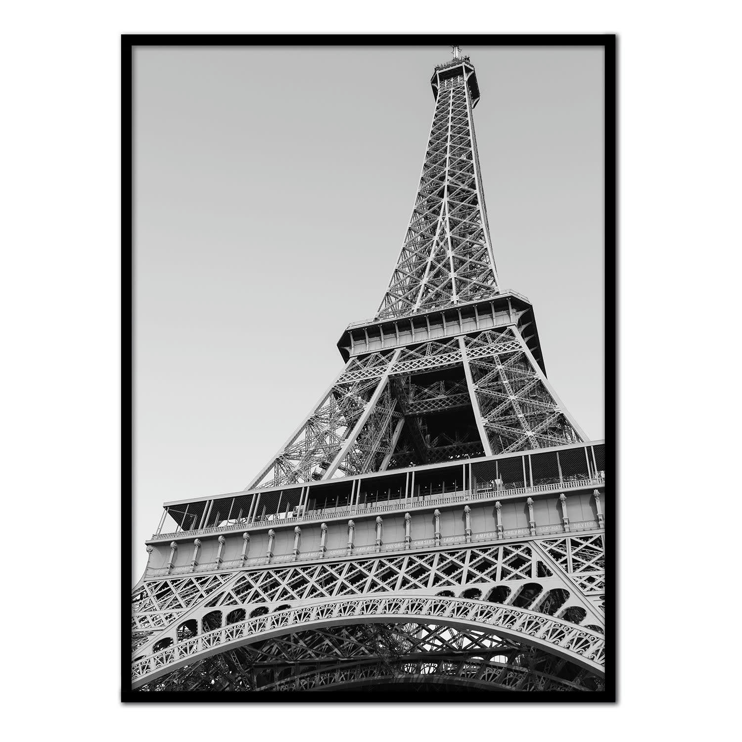 BW - Affiche avec cadre noir - Tour Eiffel vue d'en bas - 30x40