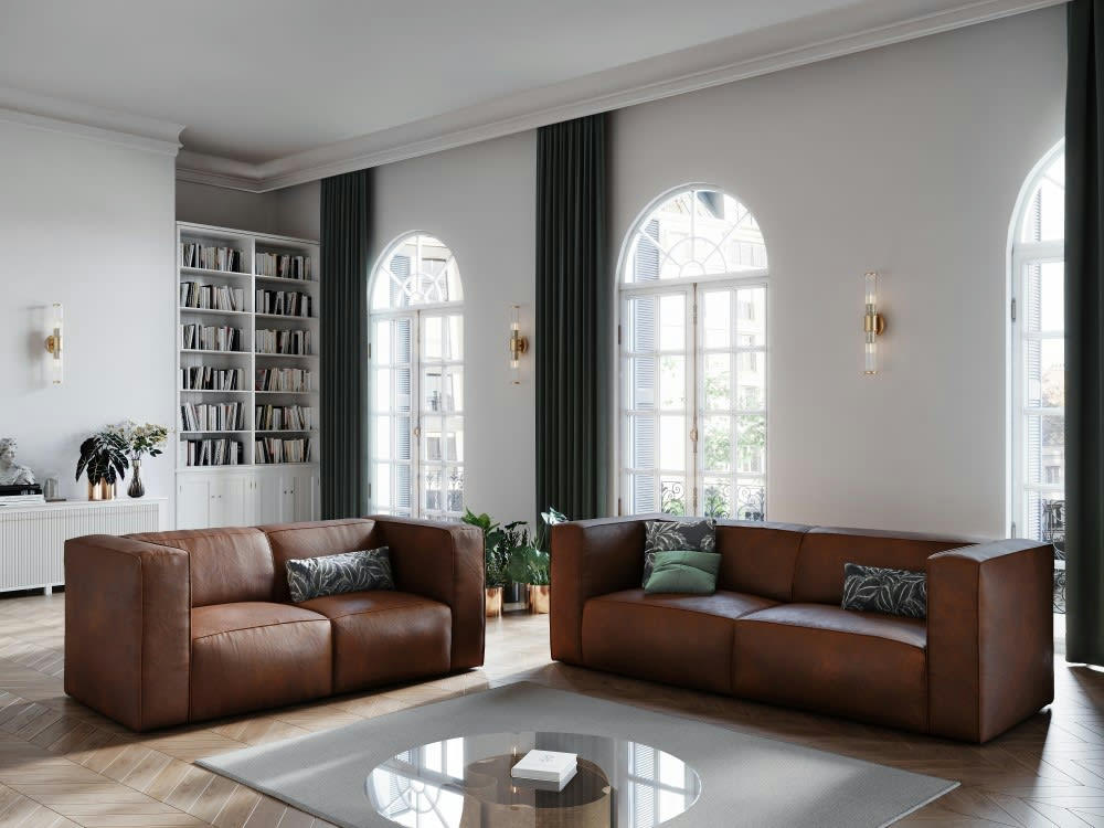 MUSE - Canapé 2 places en cuir cognac