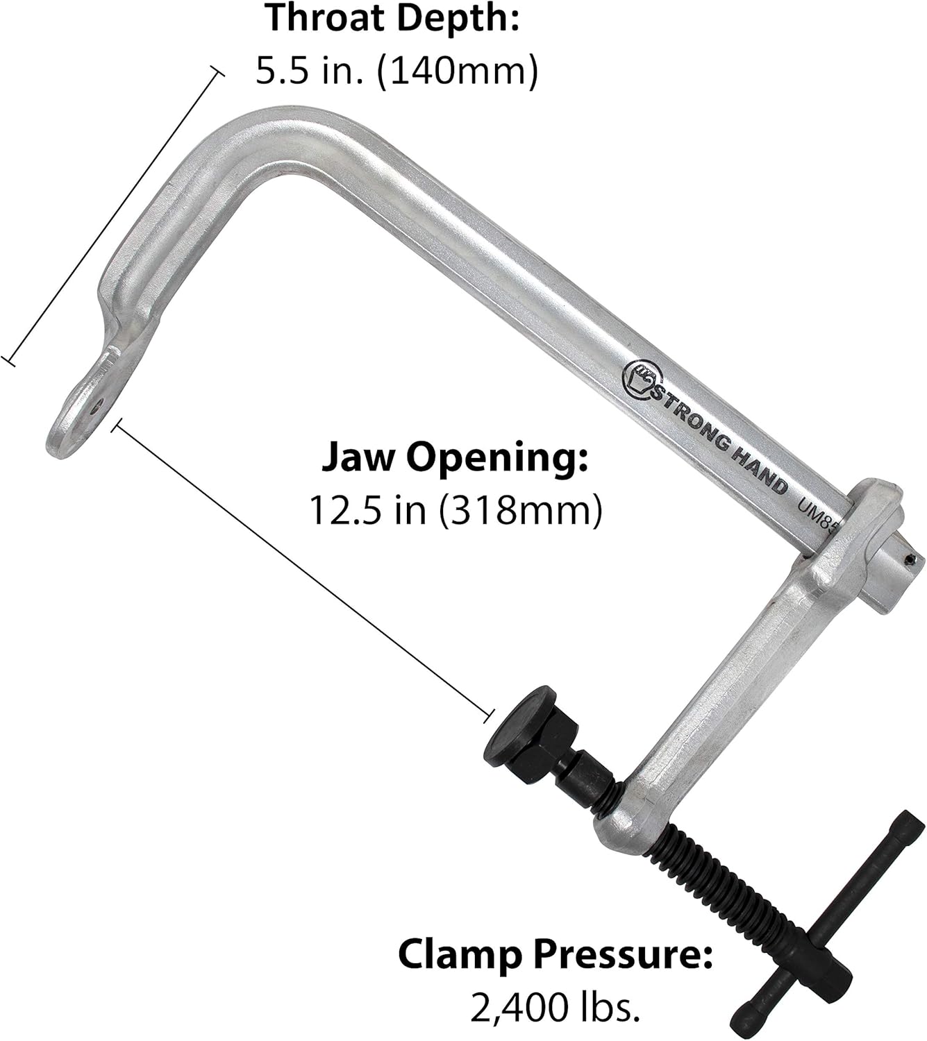 Strong Hand Tools 4-in-1 Clamping System, Regular Duty Bar Clamp, Capacity 12-1/2, Clamping Pressure: 2,400 LBS, Throat Depth: 5-1/2″, UM125-C3, Strong Hand Tools