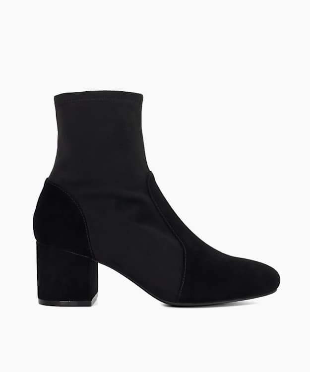 Olianna Black - Block Heel Sock Ankle Boots