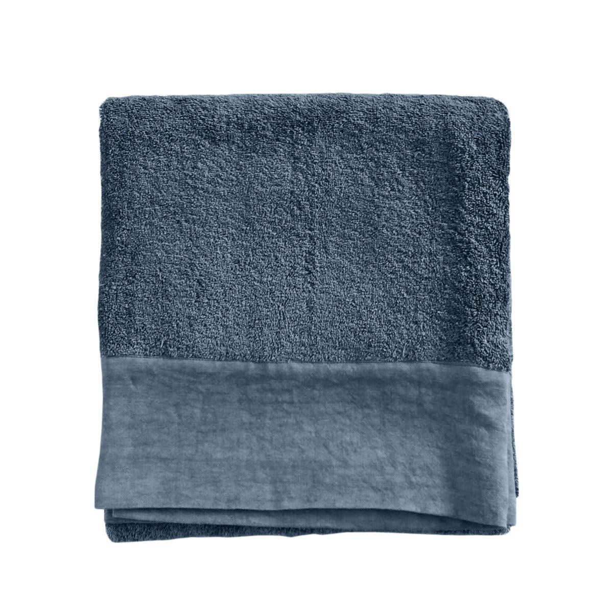 SERVIETTE DE TOILETTE - Serviette de toilette finition lin lavé bleu nuit 100x150