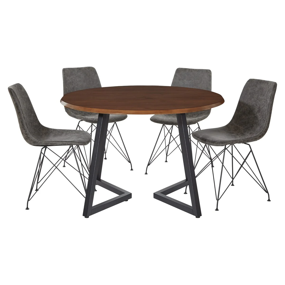 5-Piece 45 Round Dining Table with Faux Leather Dining Chairs