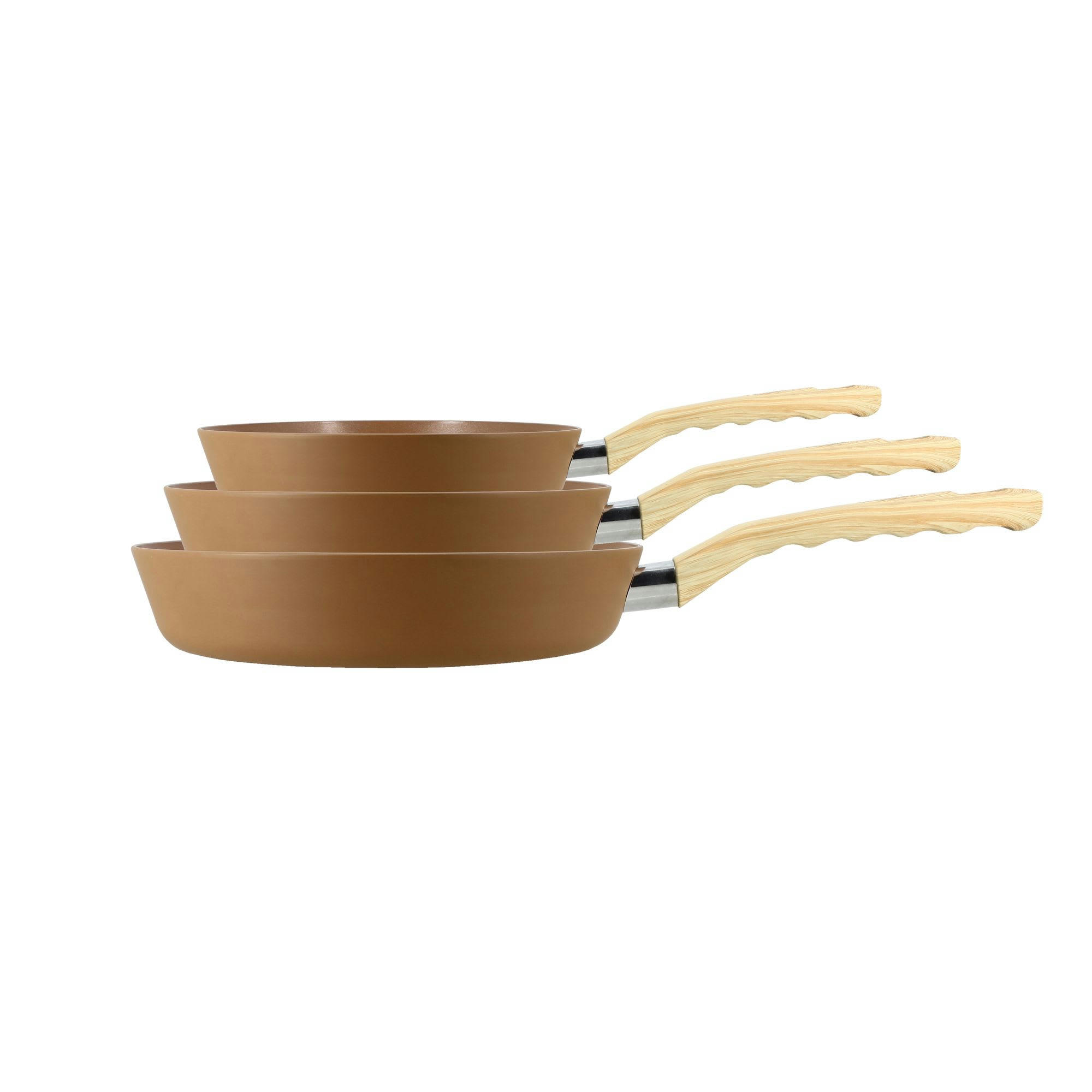 NOISETTE - Set de 3 poêles en aluminium noisette - compatible induction