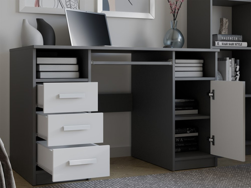 Biurko DELTA antracyt/biały120 Cm 3 Szuflady Szafka Półki Do Biura Pokoju