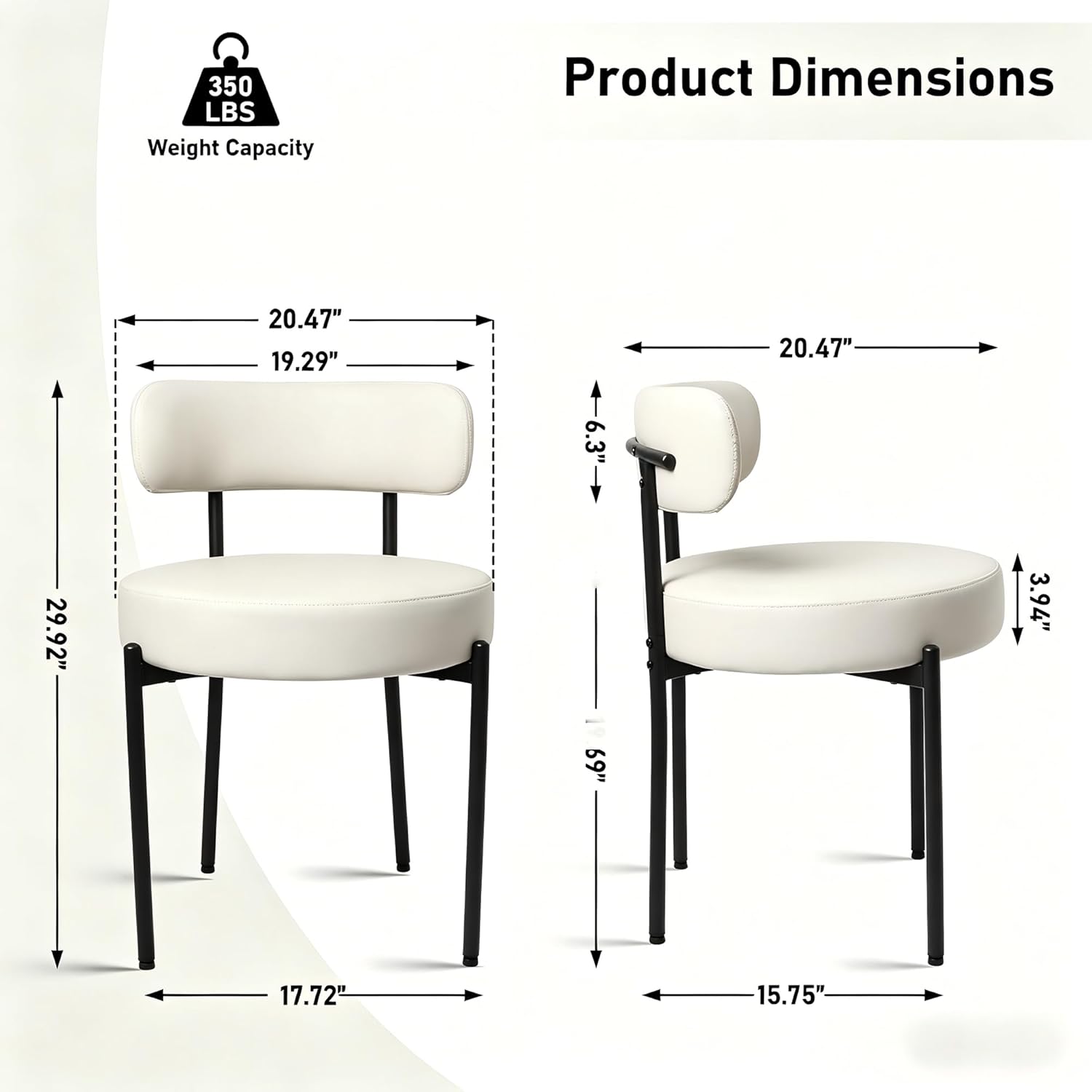 DYHOME Modern Dining Chairs Set of 4, PU Upholstered Dining Room Chairs, Metal Legs Kitchen Chairs, Mid Century Boucle Chair with Ergonomic Curved Backrest, Easy Assembly Cream