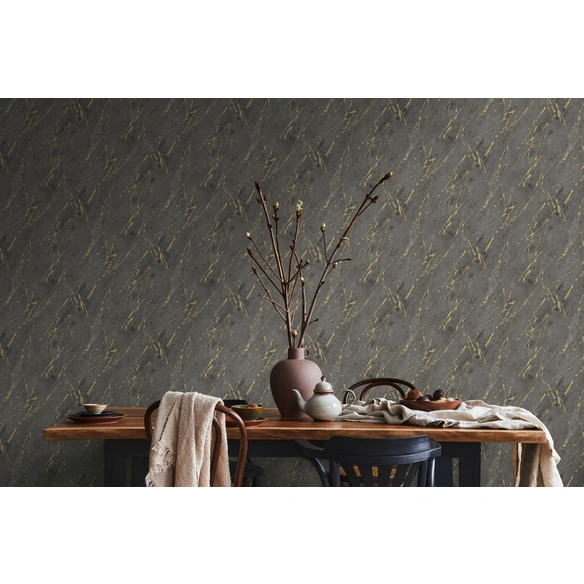 Vliestapete, BxL: 53 x 1005 cm, schwarz/goldfarben