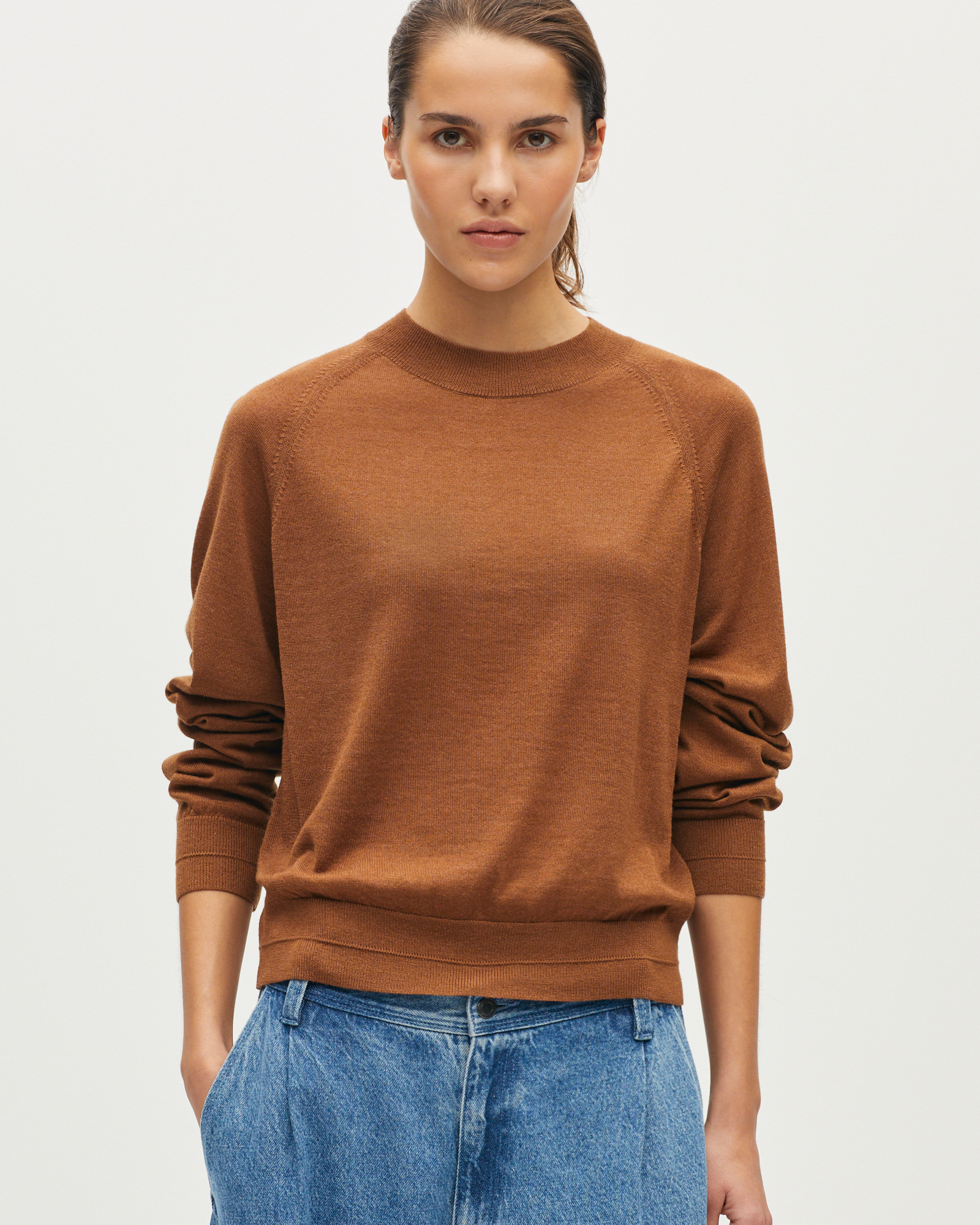 Pull col rond en laine mérinos et soie