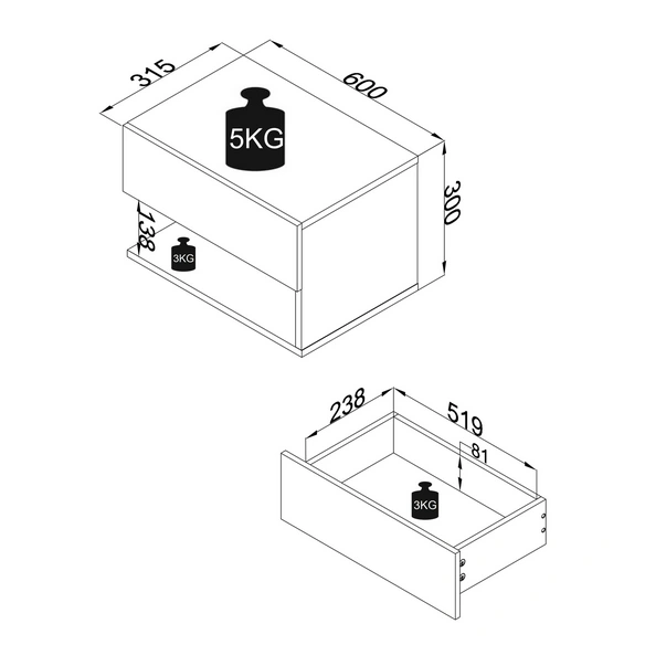 Wandregal »Usal«, BxHxL: 60 x 30 x 32 cm
