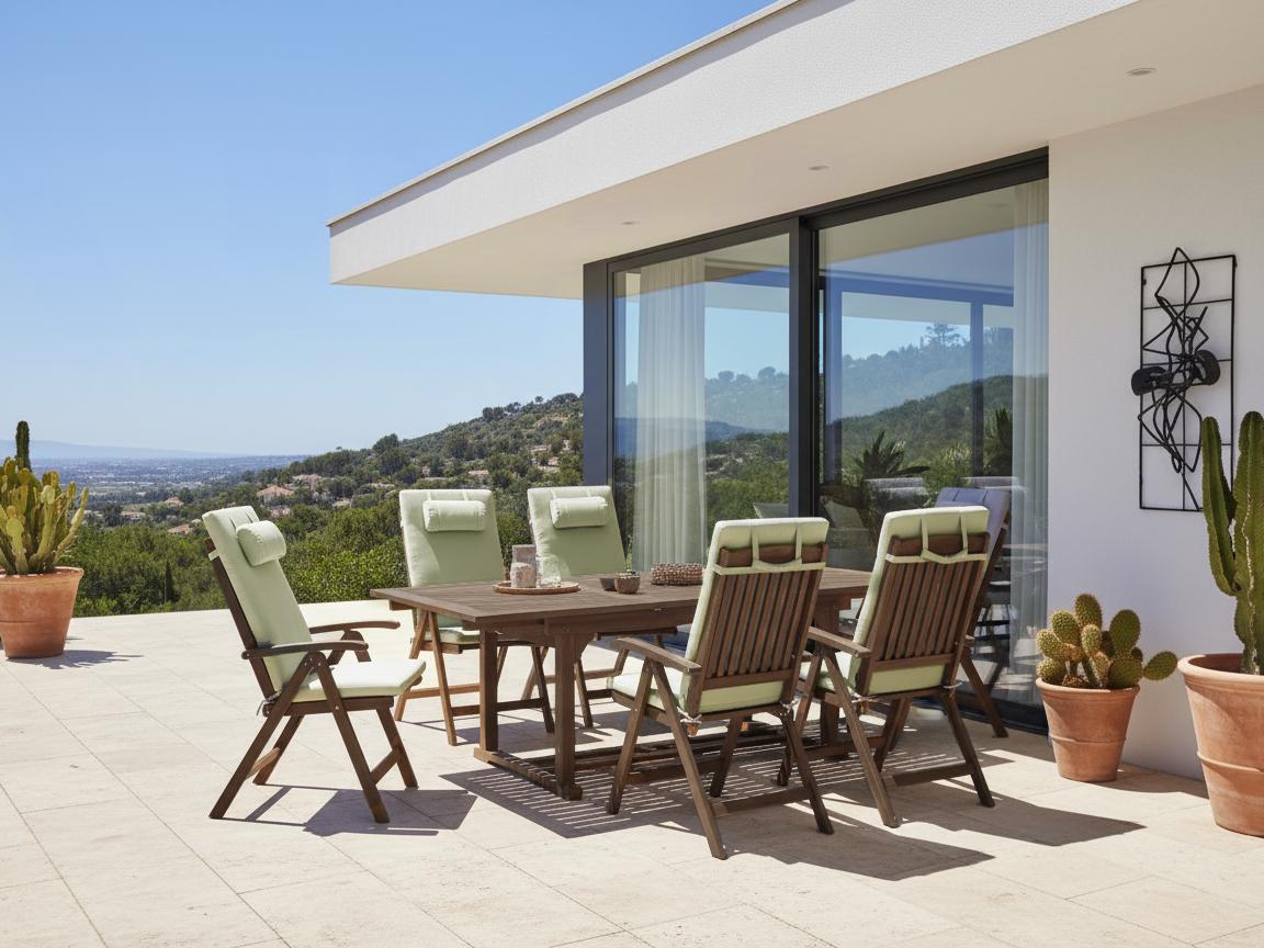 Garden Dining Set 6 Seater AMANTEA PREMIUM Acacia Wood Green