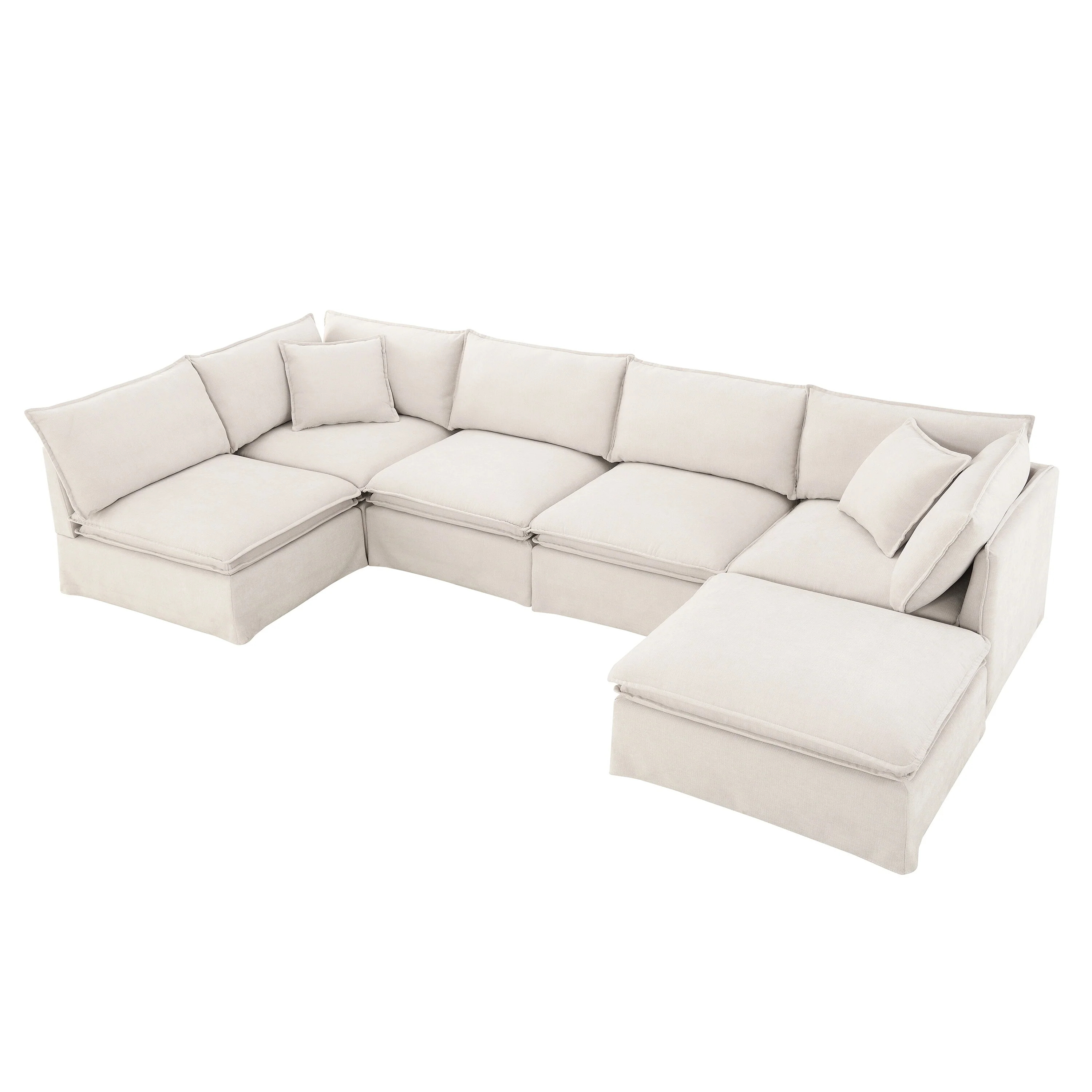 Modern Skirted Modular Sectional Sofa with 30 Inch Seats and Movable Ottoman for Living Room or Guest Room