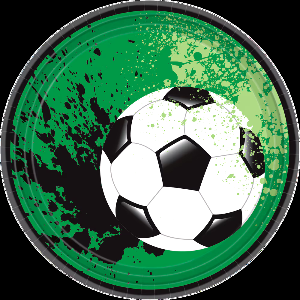 Soccer Round Paper Disposable Dessert Plates, Green, 7-in, 18-pk, for Sports Party
